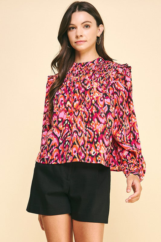 Penelope Pintuck Print Blouse, Multi