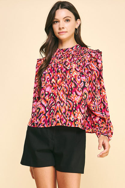 Penelope Pintuck Print Blouse, Multi