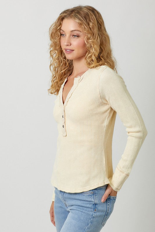Kara Washed Thermal Henley Top