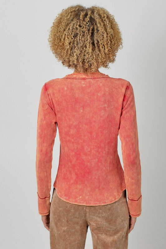 Kara Washed Thermal Henley Top