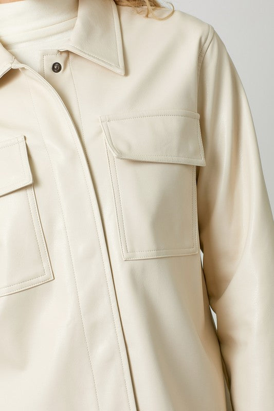 Hayden Faux Leather Shacket, Oatmeal