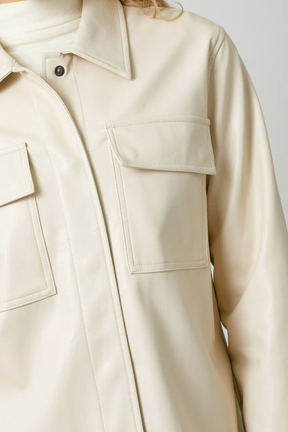 Hayden Faux Leather Shacket, Oatmeal