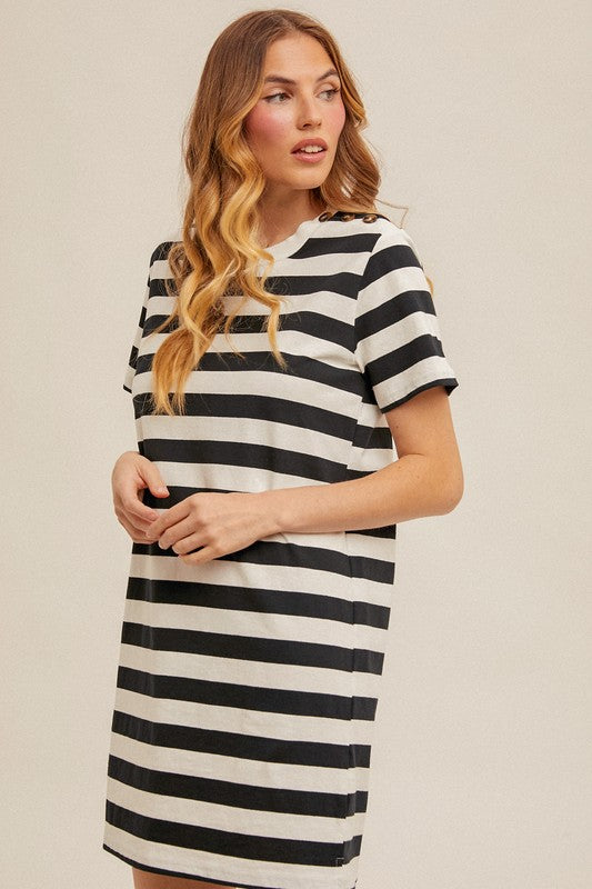 Some Kinda Fun Striped T-Shirt Dress, Black & White
