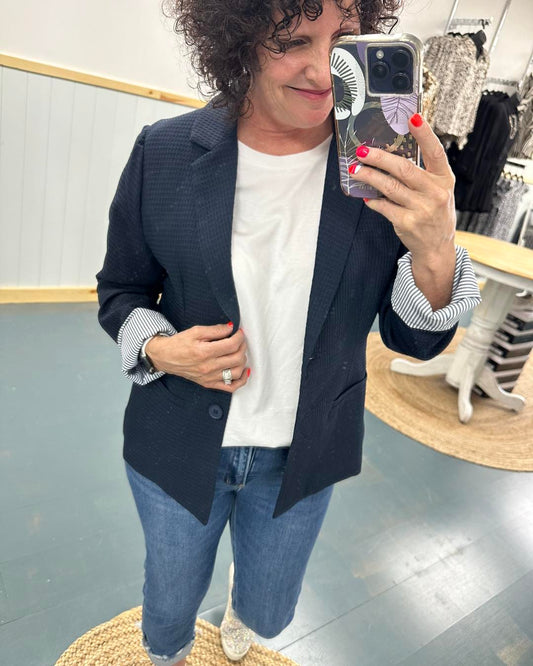 Ava Waffle Weave Blazer, Midnight