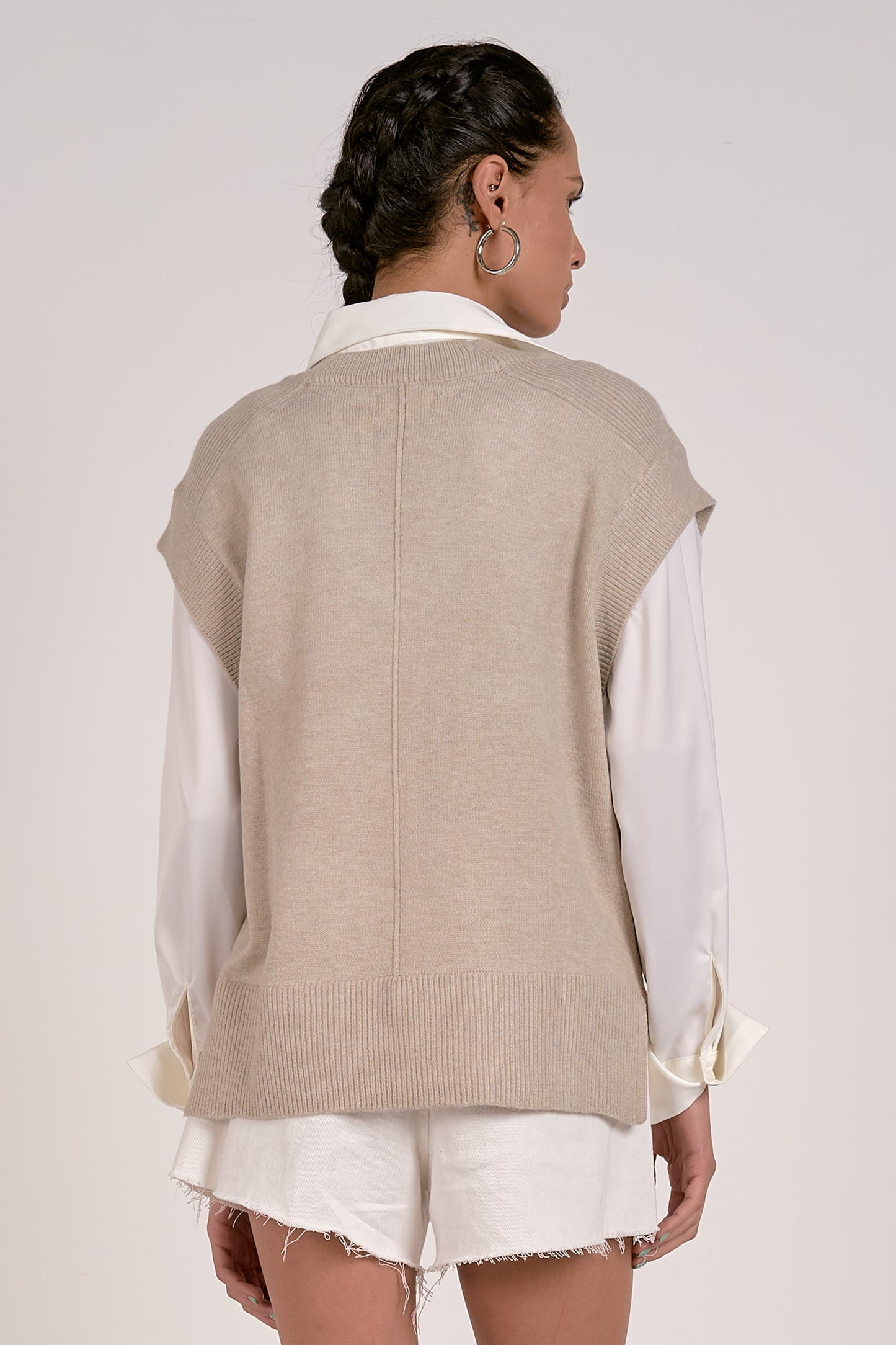 Girl Boss Sweater Vest/Blouse, Warm Grey